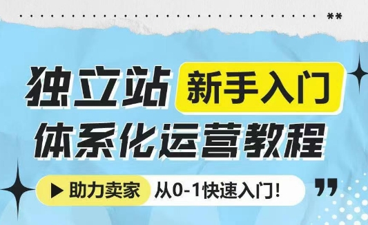 独立站新手入门体系化运营教程，助力独立站卖家从0-1快速入门!-爱资源库-最大的免费资源库Azyku.com