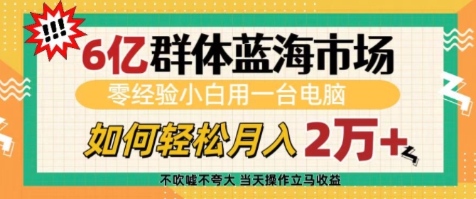 6亿群体蓝海市场，零经验小白用一台电脑，如何轻松月入过w【揭秘】-爱资源库-最大的免费资源库Azyku.com