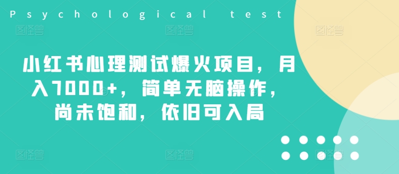 小红书心理测试爆火项目，月入7000+，简单无脑操作，尚未饱和，依旧可入局-Azyku.com