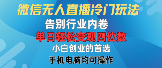 微信无人直播冷门玩法，告别行业内卷，单日轻松变现四位数，小白的创业首选【揭秘】-Azyku.com