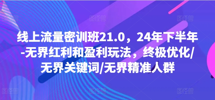 线上流量密训班21.0，24年下半年-无界红利和盈利玩法，终极优化/无界关键词/无界精准人群-Azyku.com