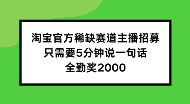 淘宝官方稀缺赛道主播招募 ，只需要5分钟说一句话， 全勤奖2000【揭秘】-Azyku.com