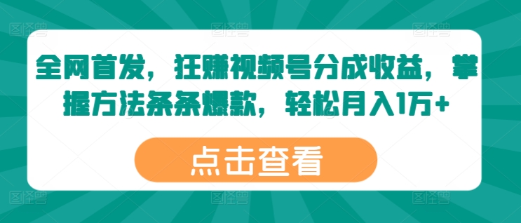 全网首发，狂赚视频号分成收益，掌握方法条条爆款，轻松月入1万+-Azyku.com