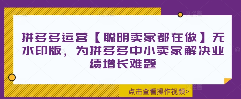 拼多多运营【聪明卖家都在做】无水印版，为拼多多中小卖家解决业绩增长难题-Azyku.com