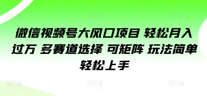 微信视频号大风口项目 轻松月入过万 多赛道选择 可矩阵 玩法简单轻松上手-Azyku.com