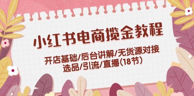 小红书电商揽金教程：开店基础/后台讲解/无货源对接/选品/引流/直播(18节)-Azyku.com