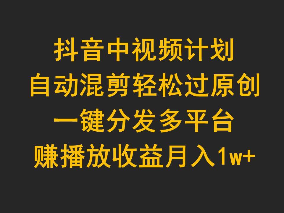 抖音中视频计划，自动混剪轻松过原创，一键分发多平台赚播放收益，月入1w+-Azyku.com