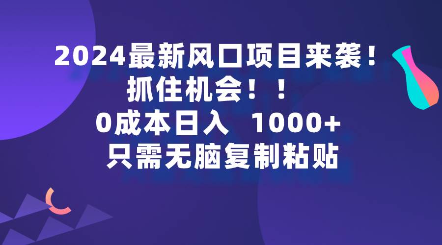 2024最新风口项目来袭，抓住机会，0成本一部手机日入1000+，只需无脑复…-Azyku.com