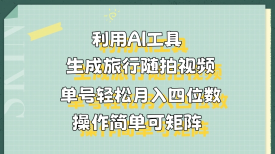 利用AI工具生成旅行随拍视频，单号轻松月入四位数，操作简单可矩阵-Azyku.com