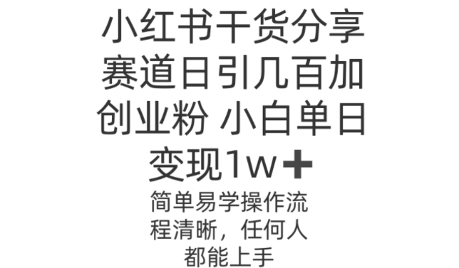 小红书干货分享赛道日引几百创业粉，操作简单-Azyku.com