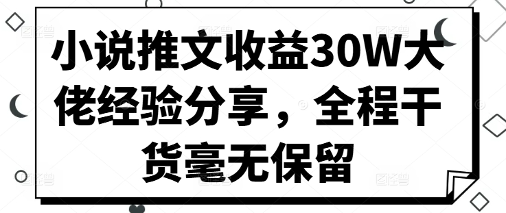 小说推文收益30W大佬经验分享，全程干货毫无保留-Azyku.com