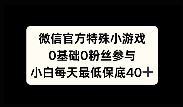 微信官方特定小游戏，0基础0粉丝，小白上手每天最少保底40+-Azyku.com