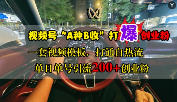 视频号“A种B收”打爆创业粉，一套视频模板打通自热流，单日单号引流200+创业粉-Azyku.com