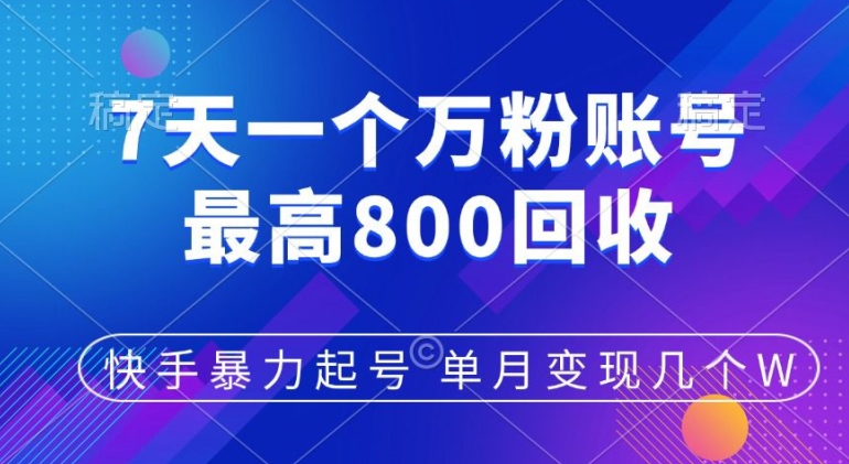 快手暴力起号，7天涨万粉，小白当天起号，多种变现方式，单月变现几个-Azyku.com