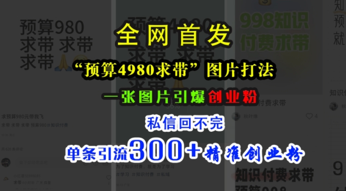 小红书“预算4980带我飞”图片打法，一张图片引爆创业粉，私信回不完，单条引流300+精准创业粉-Azyku.com