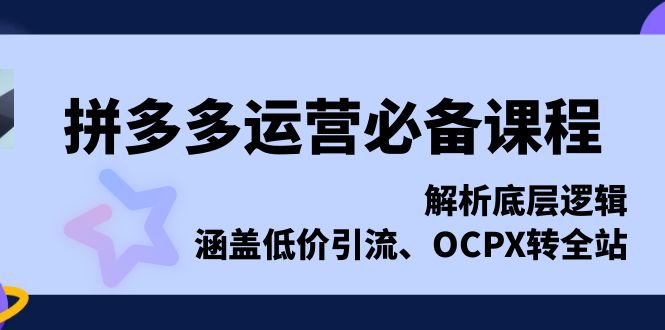 拼多多运营必备课程，解析底层逻辑，涵盖低价引流、OCPX转全站-爱资源库-最大的免费资源库Azyku.com