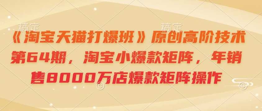 《淘宝天猫打爆班》原创高阶技术第64期，淘宝小爆款矩阵，年销售8000万店爆款矩阵操作-爱资源库-最大的免费资源库Azyku.com