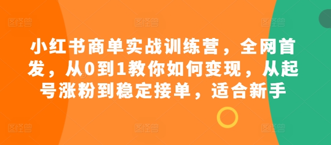 小红书商单实战训练营，全网首发，从0到1教你如何变现，从起号涨粉到稳定接单，适合新手-爱资源库-最大的免费资源库Azyku.com