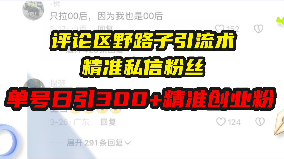 评论区野路子引流术，精准私信粉丝，单号日引流300+精准创业粉-爱资源库-最大的免费资源库Azyku.com